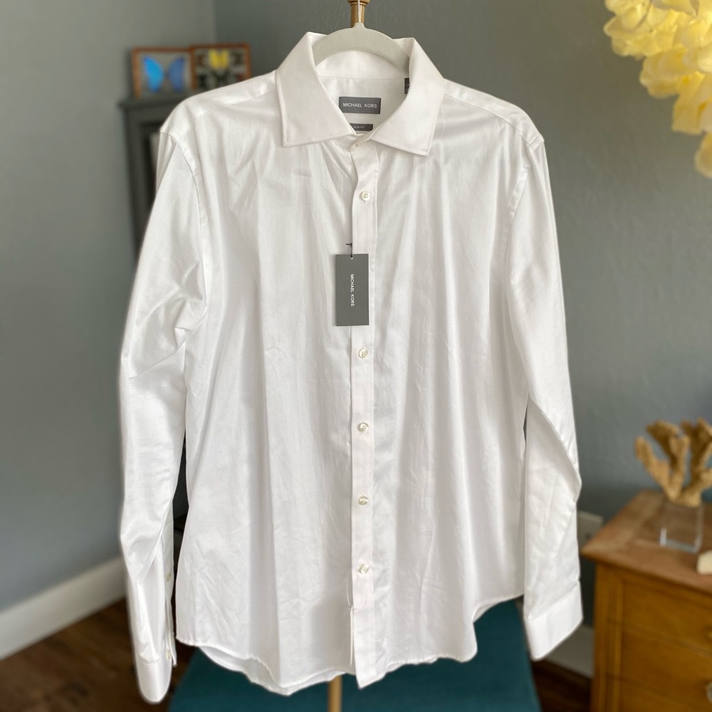 Michael Kors White Slim Fit Shirt - Size 16, 34/35 - New With Tags